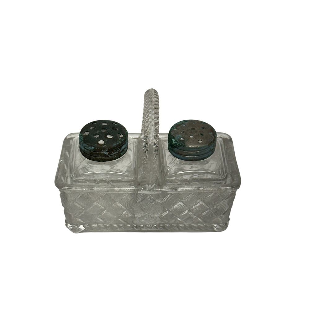 Imperial Glass 428 Double Basket Woven Handle with Shakers Clear Oxidized Tops